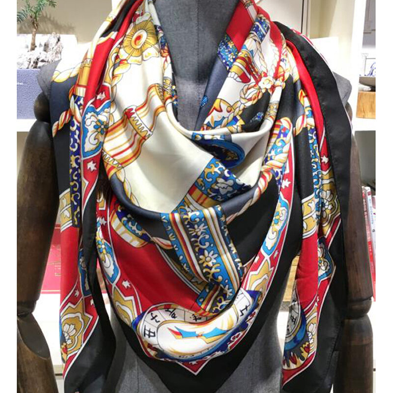 Bufandas cuadradas de seda a la moda para mujer, chales de satén de 130x130cm, pañuelo suave para el cuello, pañuelo para la cabeza, Foulard femenino