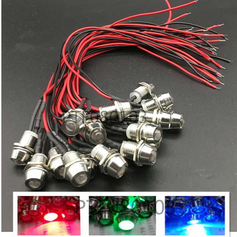 50pcs 5 millimetri 12V colorato pre-wired LED Indicatore Metallo Pilot Dash Lampada Della Luce Cavi di Legare