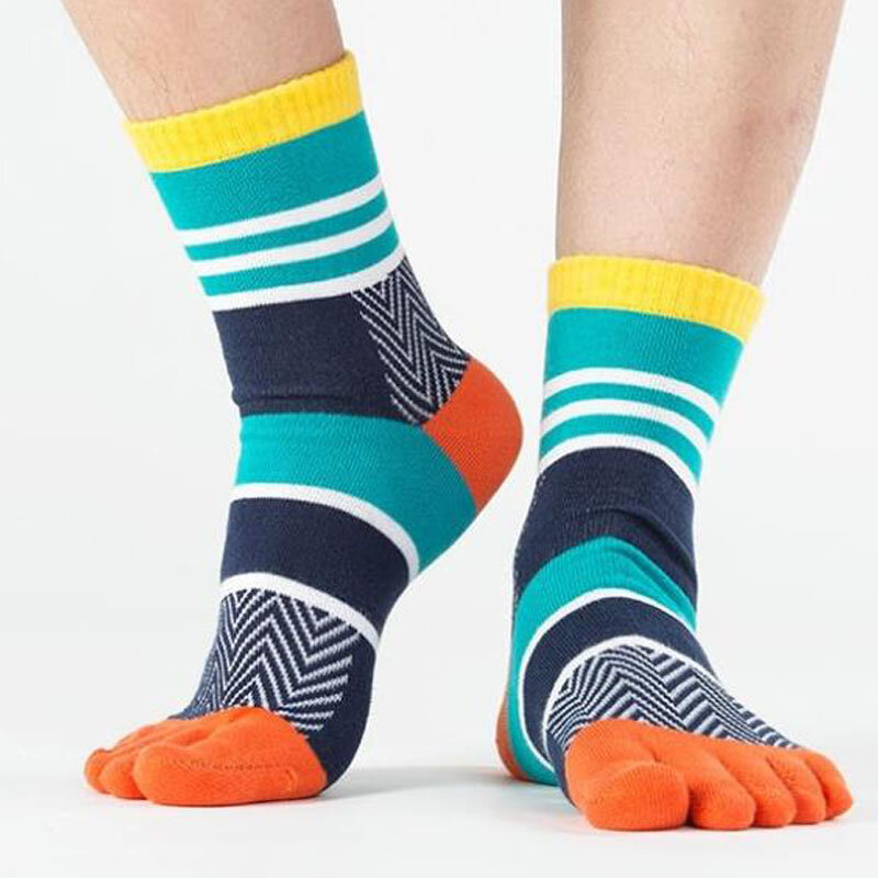 Frühling Herbst Männer Fünf Finger Socken Gestreiften Helle Farbe Street Fashion Neuheit Ehemännern Vätern Harajuku Glücklich Socken Mit Zehen