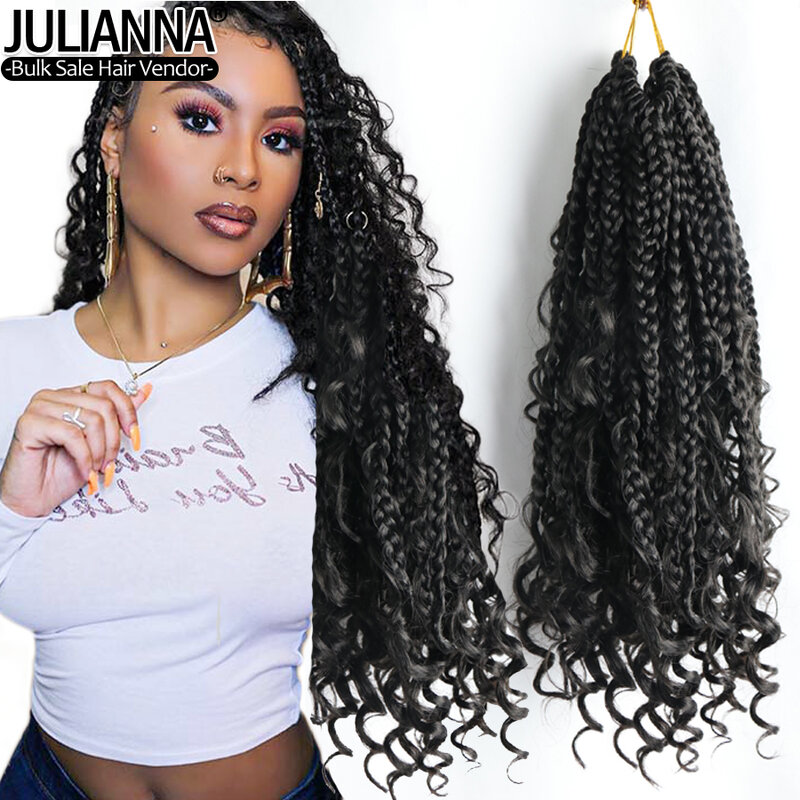 Goddess Box Braids Crochet Hair with Curly Ends Synthetic Braiding Hair Extensions for Black Woman Girls Crochet Braid Hair