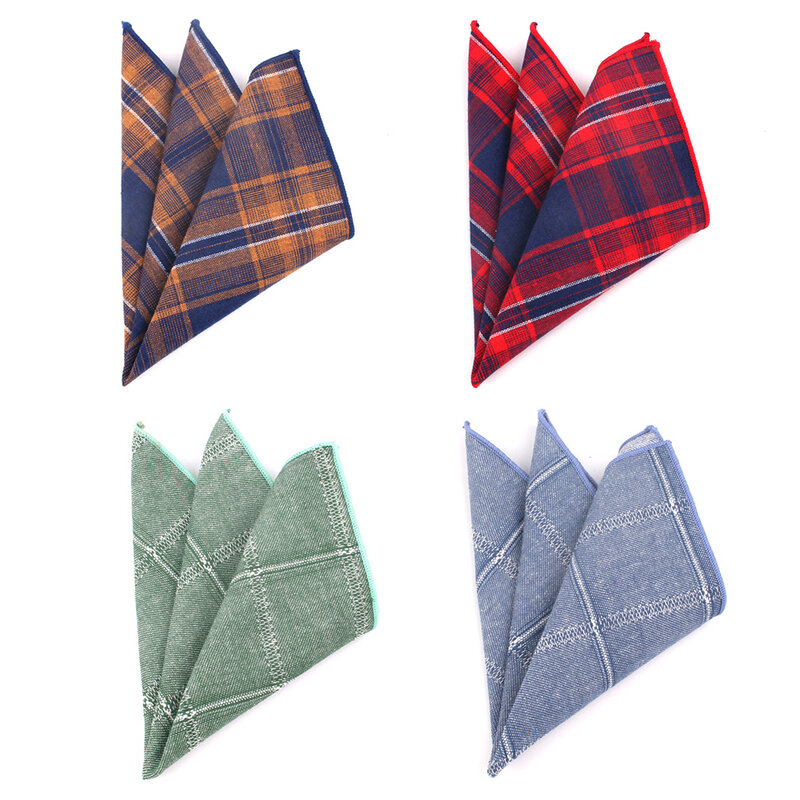 Mouchoirs en coton à carreaux pour hommes, serviettes de poche carrées costumes décontractés pour foulards de fête