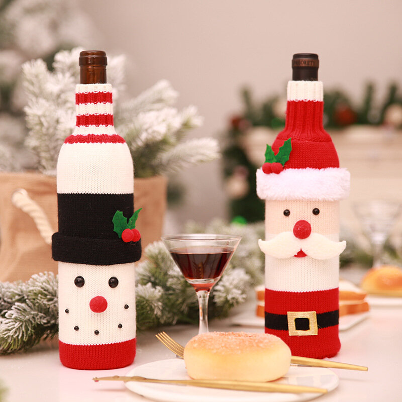 2020 크리스마스 장식 테이블 저녁 식사 크리스마스 와인 세트 정장 와인 병 장식 크리스마스