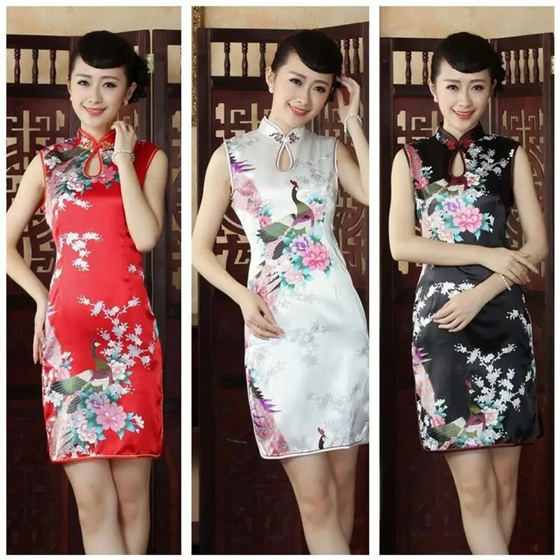 Classic Hand Made Button Women Qipao Sexy Slim High Slit Mini abito cinese squisito Dragon Phoenix Cheongsam Plus S-4XL
