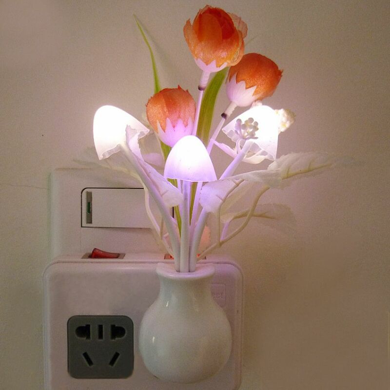 Novelty Night Light US Plug Induction Dream Mushroom Fungus Luminaria Lamp 220V 3 LED Mushroom Lamp led night lights