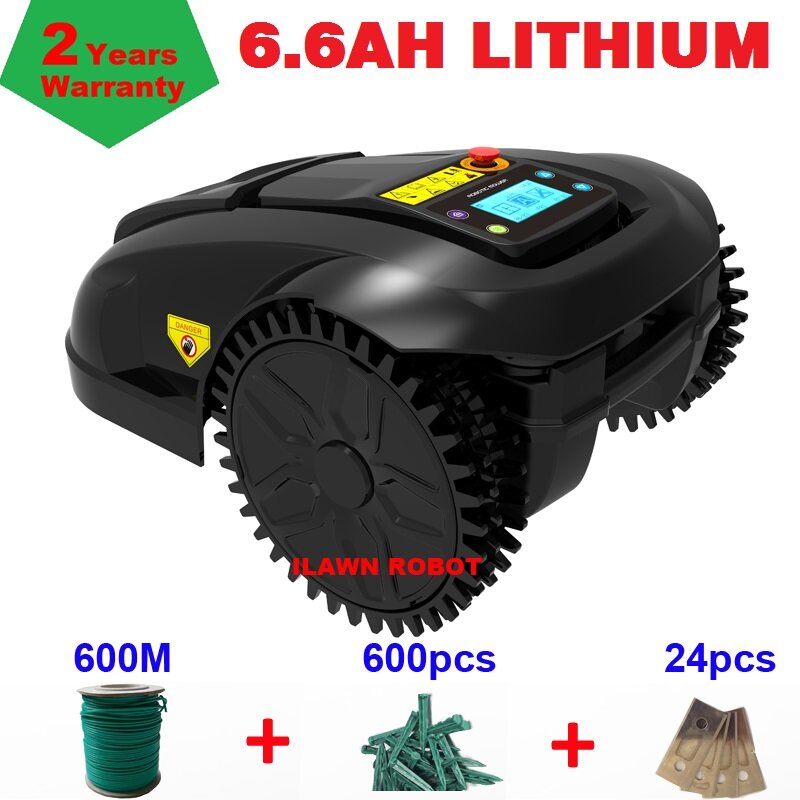 Autmatic Lawn Mower Grass Machine E1800T with 6.6ah lithium battery+600m wire+600pcs pegs+24pcs blade,1800m2 working Capacity