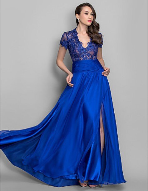 Женское шифоновое платье с высоким разрезом, темно-синее кружевное длинное платье для выпускного вечера
