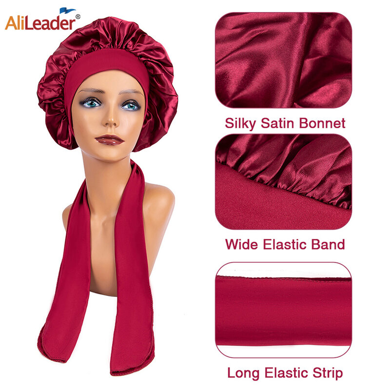 Solid Satin Bonnet With Wide Stretch Ties Satin Hair Bonnet Night Sleeping Shower Cap Hair Bonnet Hat Head Cover Satin Turban