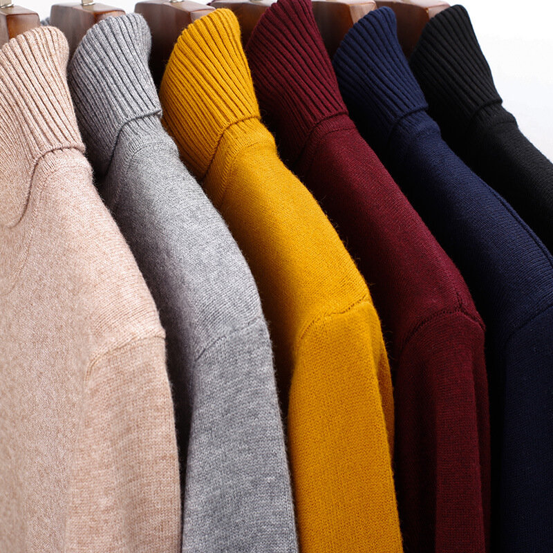 Pull en laine pour hommes d'âge moyen, tricot épais, uni, Stretch, Slim Fit, hiver