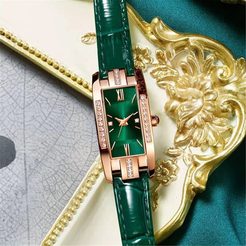 WOKAI-reloj de cuarzo cuadrado para mujer, accesorio de alta calidad, clásico, retro, verde, estilo de lujo
