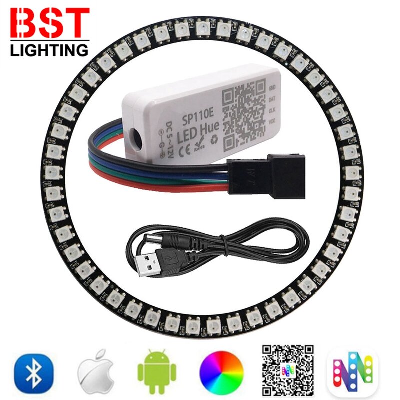 WS2812B 8/16/24/35/45led Pixel Ring SP110E Controller Kit USB anello RGB Individul indirizzatoie WS2812 IC buiit-in Lights DC5V