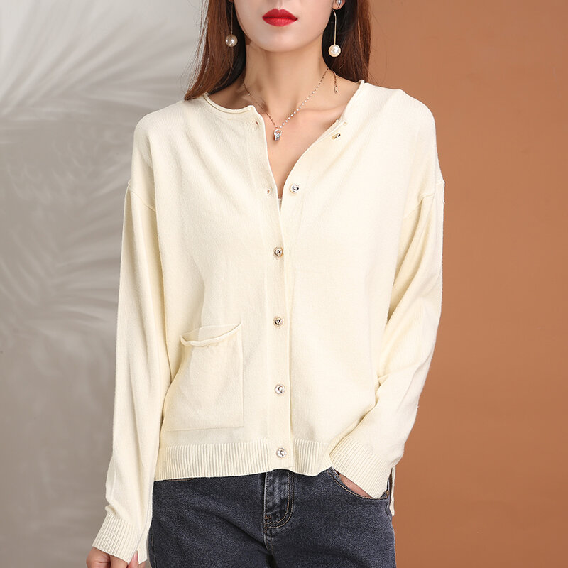 Primavera outono camisa camisola feminina em torno do pescoço cardigan moda de manga comprida camisa de fundo versátil jaqueta coreana quente solto