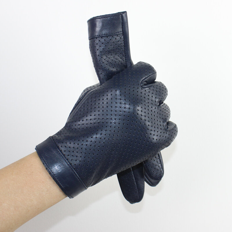 High-end-neue produkte mode männer schaffell handschuhe touch screen mesh atmungs dünne seide reiten leder handschuhe herbst