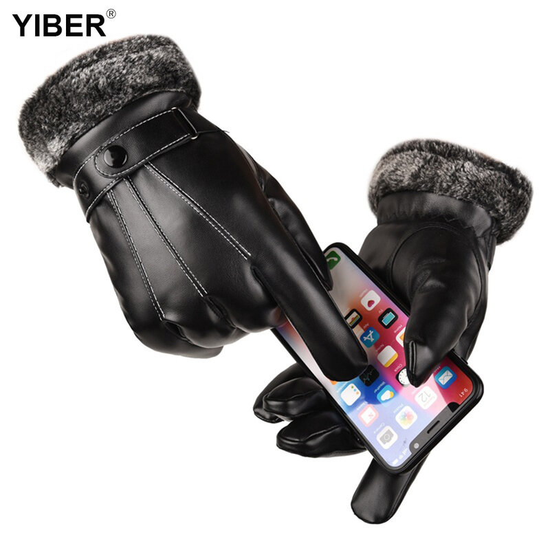 Rękawice zimowe dla mężczyzn skórzane rękawice taktyczne z ekranem dotykowym utrzymujące ciepło wodoodporne męskie rękawice sportowe do jazdy na snowboardzie