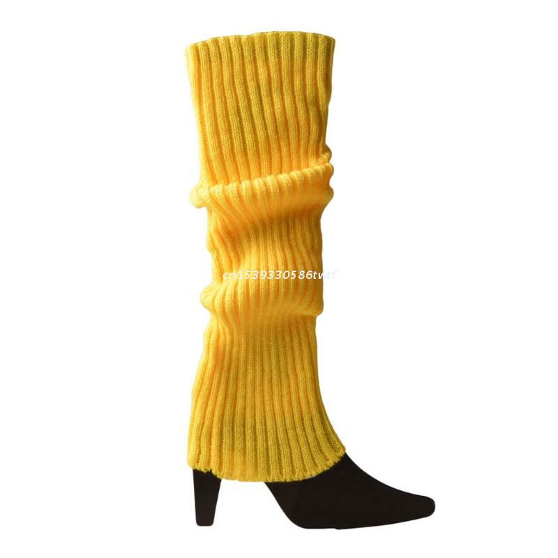 ผู้หญิง80S นีออนนีออนเรืองแสงสีถักขาอุ่น Ribbed ถัก Bright Footless ถุงเท้าถุงน่องฮาโลวีนเต้นรำ Dropship