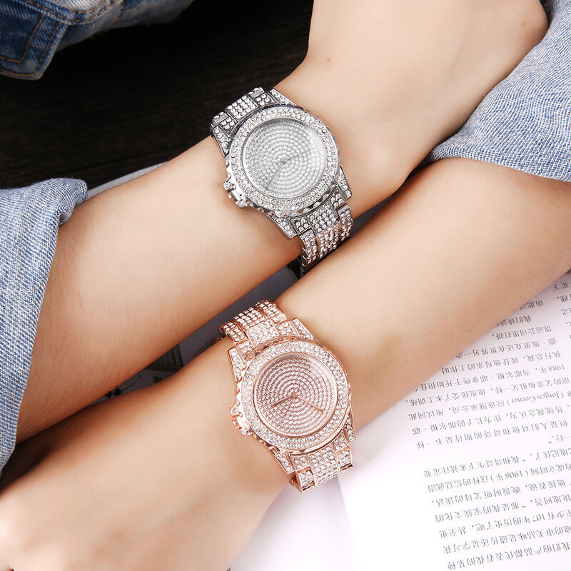 Diamante de moda Bling Reloj de la Mujer de acero inoxidable de cuarzo Reloj de pulsera de lujo damas relojes de oro de diamantes de imitación Reloj de Mujer