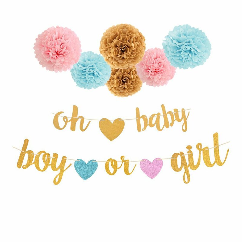 Décoration de fête prénatale, bannière suspendue rose bleu garçon ou fille, fournitures de fleurs en tissu pompon en papier