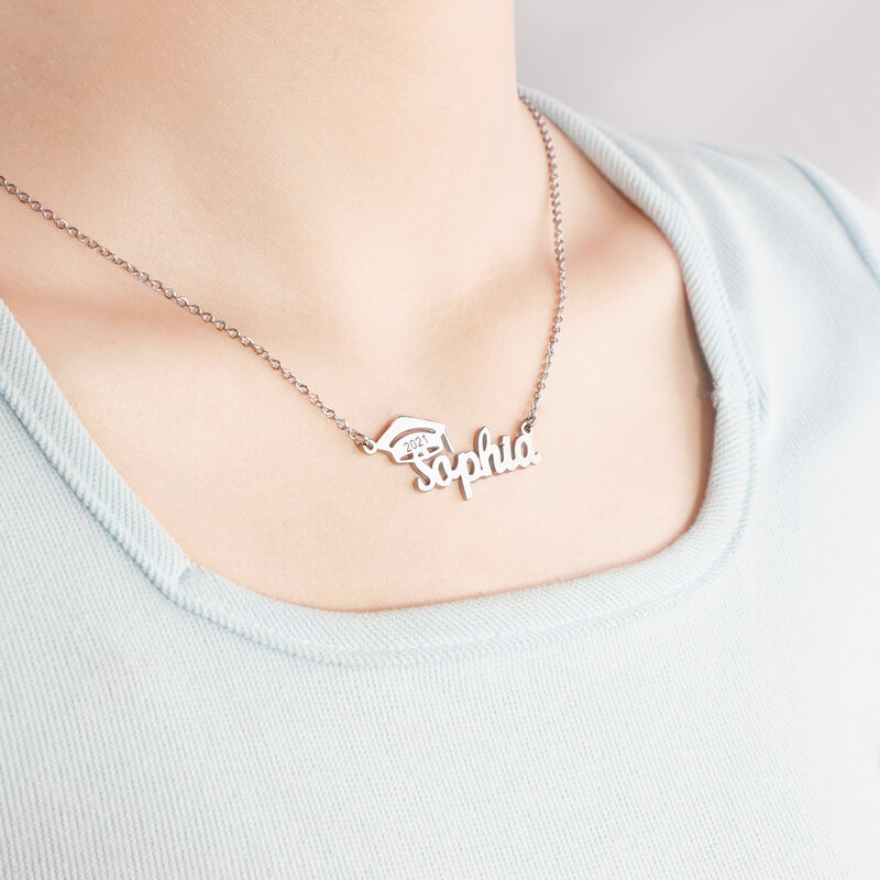 Индивидуальное ожерелье с именем, персонализированный подарок на выпускной из нержавеющей стали, ожерелье с именем