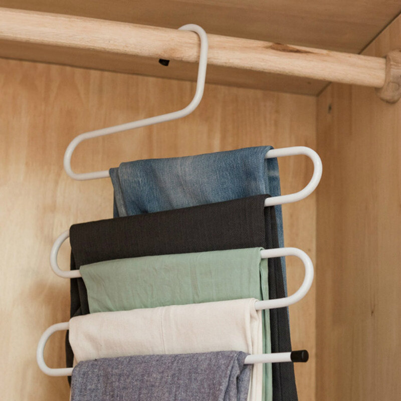 5 Layers S-Shape Iron Wardrobe Storage Hangers Pants Trousers Hanger Multi-Layers Clothing Storage Rack Closet Space Saver Rack