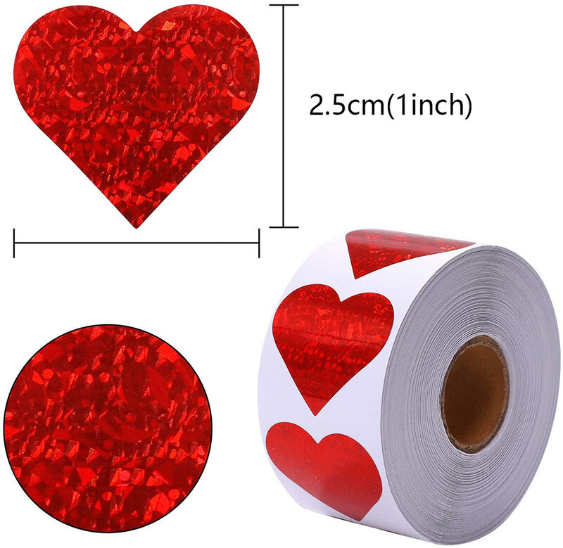 100-500pcs Sparkle Heart Stickers Red Love Scrapbooking Adhesive Stickers for Valentine's Day Wedding Decor Stationery Sticker