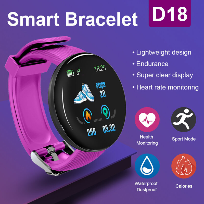 ساعة ذكية D18 تعمل باللمس ، ساعة ذكية مع التحكم في معدل ضربات القلب وضغط الدم والرسائل والموسيقى والتذكيرات للرجال والنساء