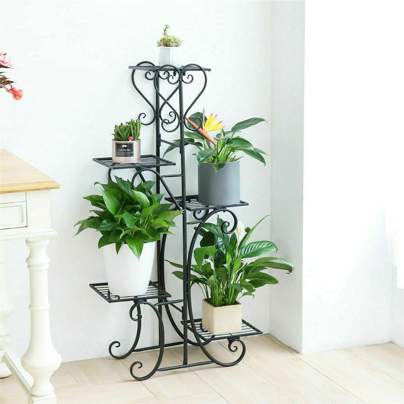 5 Tiered Tall Plant Stand Indoor Iron Planter Shelf Rack Garden Metal Flower Pots Display Holder Outdoor