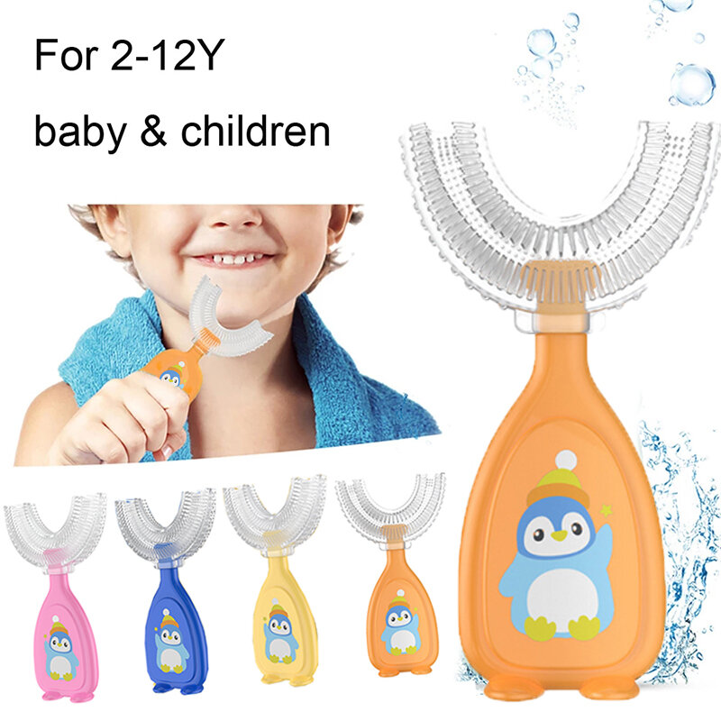 Escova de Dentes Infantil em U, Escova de Dentes Infantil, Silicone, Saudável, Limpeza 360 °, Higiene Oral, Saúde, Beleza, Suave
