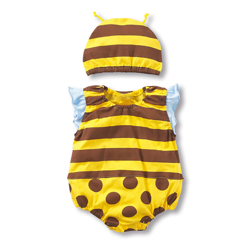 น่ารักใหม่เด็กทารก Rompers ทารกแรกเกิดเด็กวัยหัดเดินเด็กสาวฤดูร้อนเสื้อผ้าผ้าฝ้าย Romper Jumpsuit + หมวกชุด
