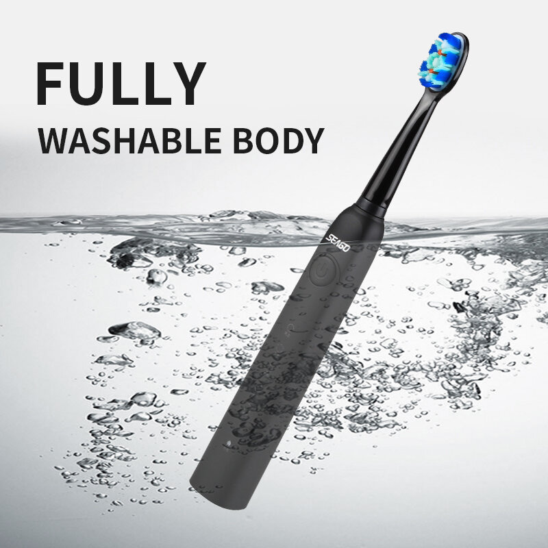 Seago-cepillo de dientes eléctrico recargable, dispositivo dental sónico con temporizador inteligente, 5 modos, de viaje, con 3 cabezales