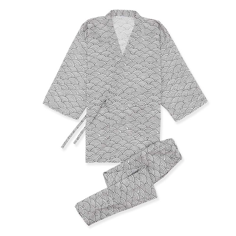 Pijama Kimono japonés de talla grande para hombre, pantalones informales de algodón de manga larga, traje de dos piezas para el hogar, ropa de dormir cómoda