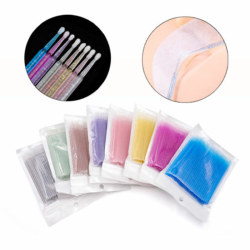 100PCS/Lot Disposable MicroBrush Applicators Crystal Handle Eyelashes Removing Brushes Swab Tools Eyelash Extension Supplies