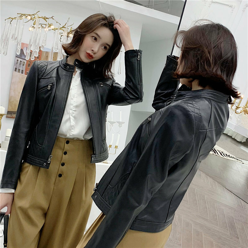 2020 jaqueta de couro genuíno das mulheres primavera outono 100% casaco pele carneiro curto jaqueta da motocicleta magro ajuste coreano 3905 kj3686