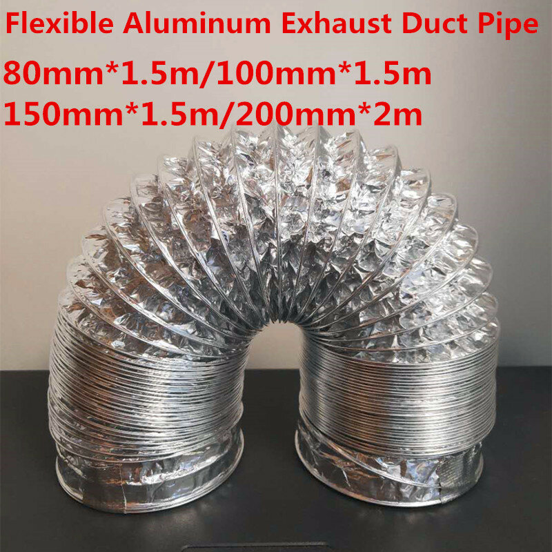 3/2 Meter Length 100mm/4'' PVC Fresh Air System Flexible Aluminum Exhaust Duct Pipe Air Ventilation Pipe Hose for Bathroom Of