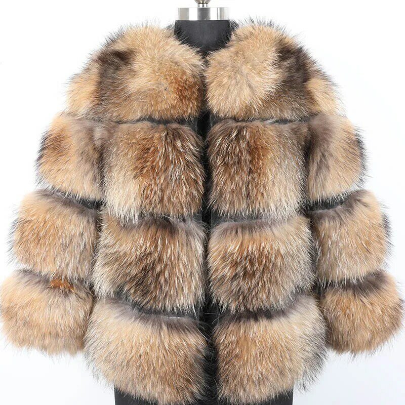 Maomaokong 冬革ジャケットナチュラル本物のアライグマの毛皮のコートの高品質女性のラウンドネックに保温公園パーティーを克服
