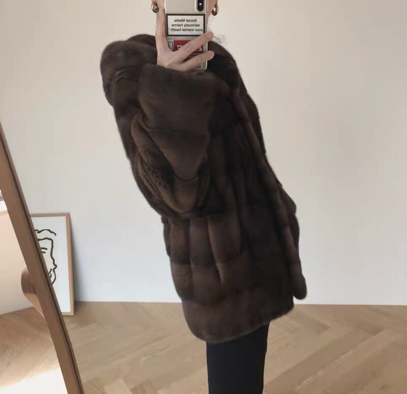 2022 nowy norek aksamitne luksusowe naturalne prawdziwe futra z norek kobiet zima gruba luźna ciepła odzież wierzchnia kaptur pluszowy kurtka kobiet