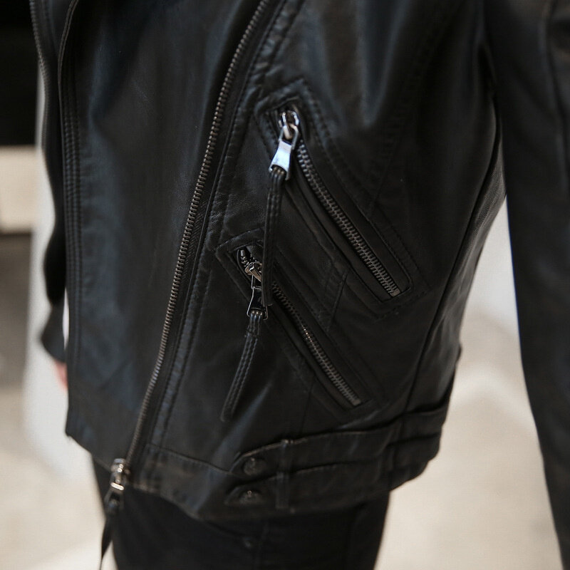 Куртка женская из искусственной кожи, шикарная винтажная Повседневная Уличная одежда в Корейском стиле, Байкерская верхняя одежда в стиле панк, с длинным рукавом