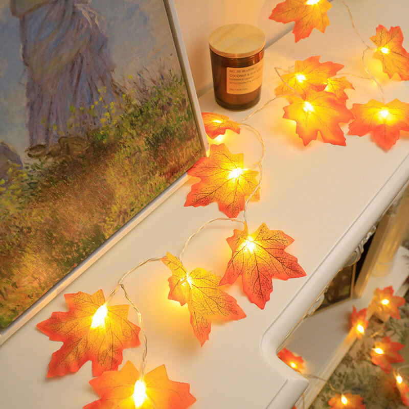 Ação de graças folhas de bordo artificial queda led maple folhas luzes da corda halloween outono folhas guirlanda casamento decoração para casa