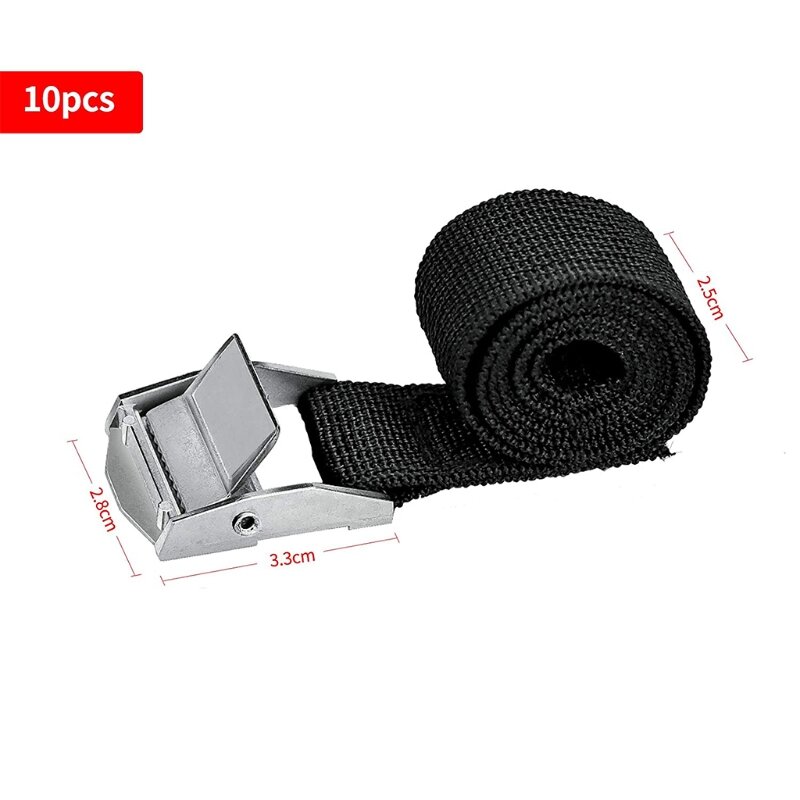 2024 New 10 Pcs Black Lashing Straps with Clamping Lock Heavy Duty Fastening Straps for Motor Bicycle Luggage Fixing Tool
