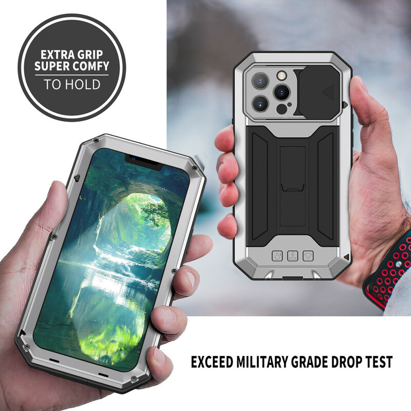 RapDuty-Coque en aluminium antichoc de qualité militaire pour iPhone, pare-chocs en métal, support de déclinaison d'armure, étuis coulissants pour appareil photo, iPhone 14 13 15 Pro Max
