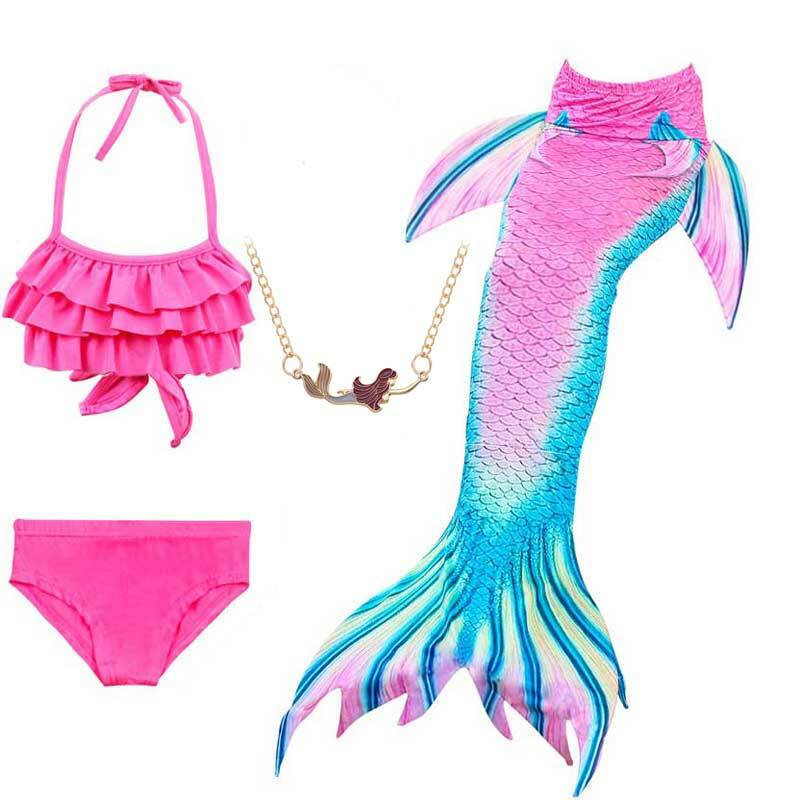 2020 New Kids Cosplay Delle Ragazze di Fantasia Costume Da Bagno Vestiti Del Partito di Nuoto Sirena Code Costume Collana Occhiali