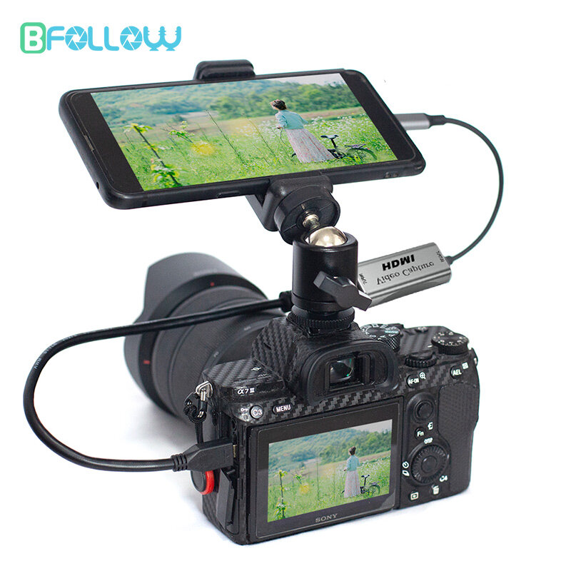 BFOLLOW Tablet Ponsel Android Sebagai Monitor Kamera Camcorder Adaptor HDMI untuk Vlog Youtuber Pembuat Film DSLR Kartu Video Capture
