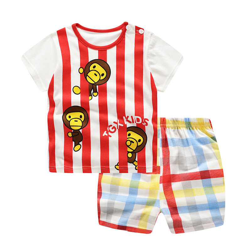Baju Anak-anak Kasual Setelan Baju Bayi Laki-laki Motif Kartun Musim Panas Baju Atasan Anak Perempuan + Setelan Celana Pendek Setelan Kaus Lengan Pendek 1-4T