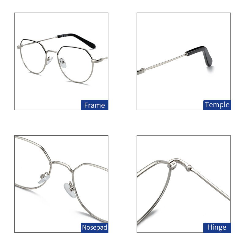 BLUEMOKY Men Prescription Progressive Glasses Metal Oversized Round Optical Eyewear Photochromic Myopia Eyeglasses Frame Male