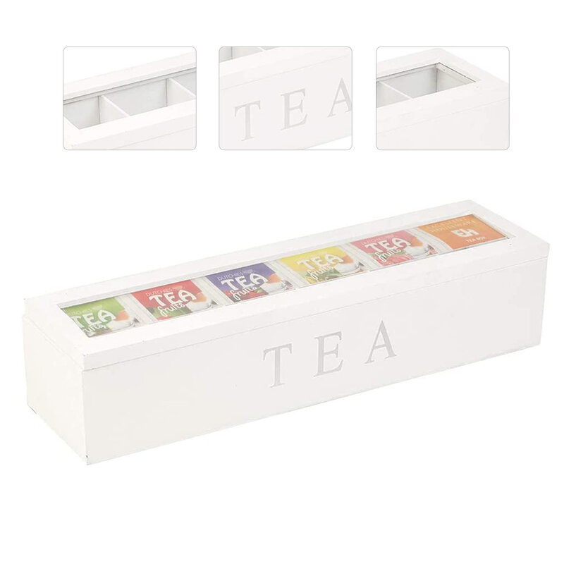 Caja de té de madera cuadrada con tapa superior transparente, caja de almacenamiento doméstico, 2020