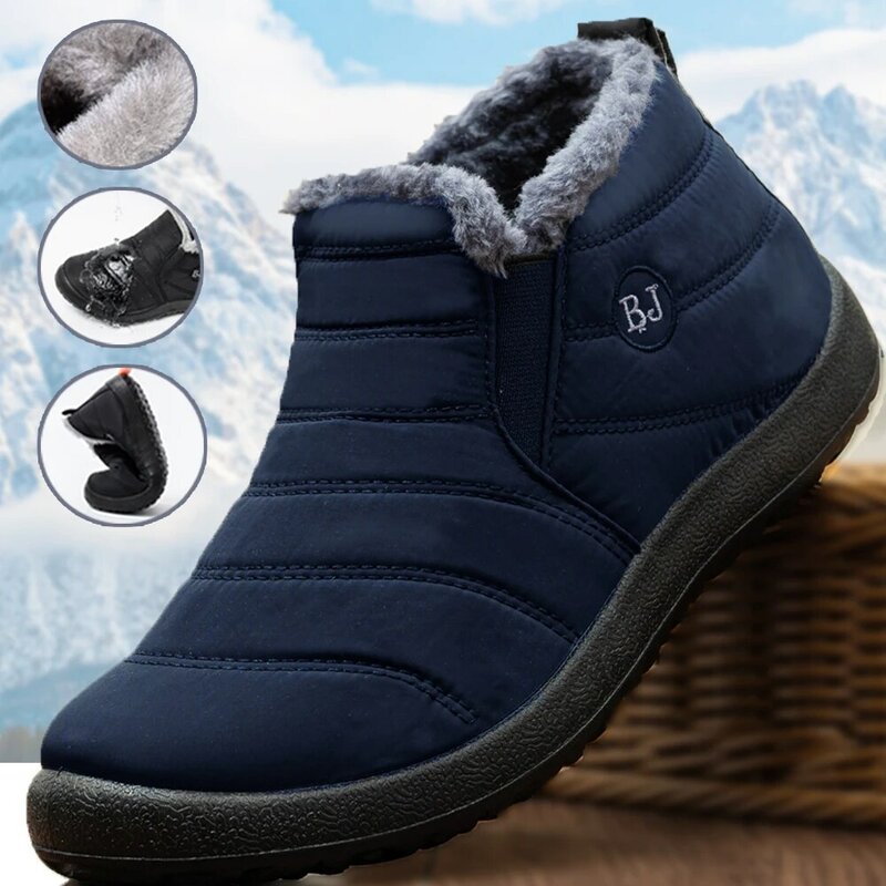 Botas de neve leves impermeáveis masculinas, sapatos de pele quente, botas de tornozelo unissex, casuais, plus size 47, inverno