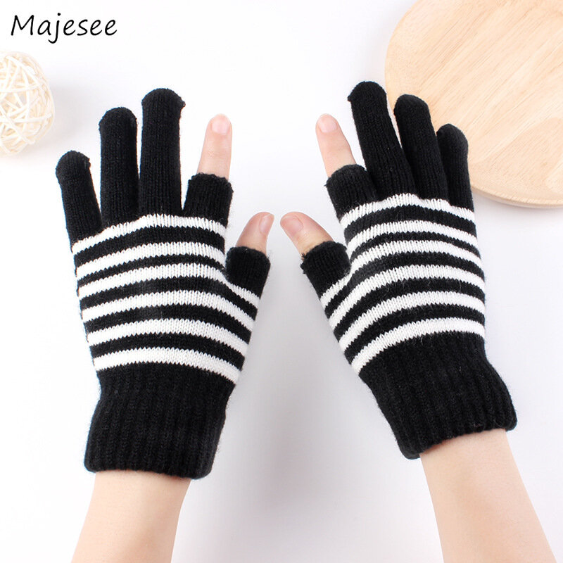 Зимние женские перчатки, качественные горячие распродажи, эластичные Стильные теплые модные вязаные перчатки в полоску с защитой от холода...