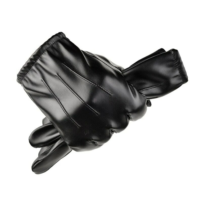 1pair Men's PU Leather Winter Autumn Driving Keep Warm Gloves Cashmere Tactical Gloves Black Outdoor Sports Waterproof Mitten