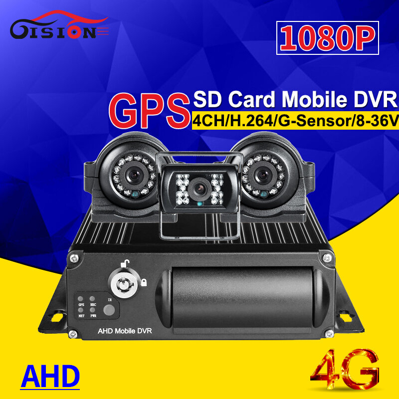 G-sensor 4CH 4G LTE GPS 256G SD Stoccaggio Auto di Sorveglianza Mobile Dvr Video Recorder Con 3 pcs Impermeabile Laterale Vista Posteriore Telecamere
