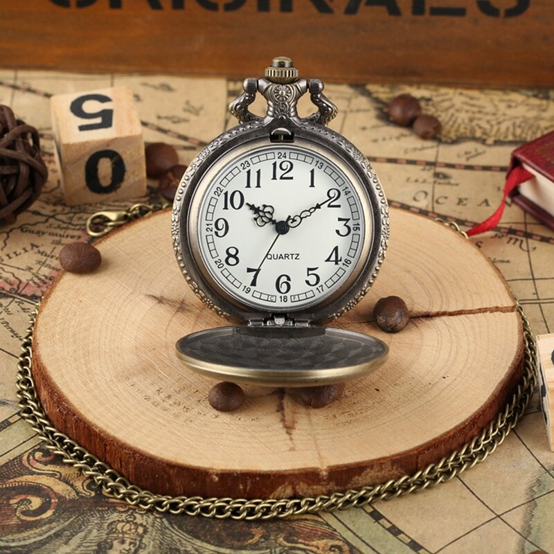 Unico bronzo pesca scultura orologio da tasca collana catena Fob Steampunk orologio al quarzo retrò orologio da tasca regali + accessorio pesce