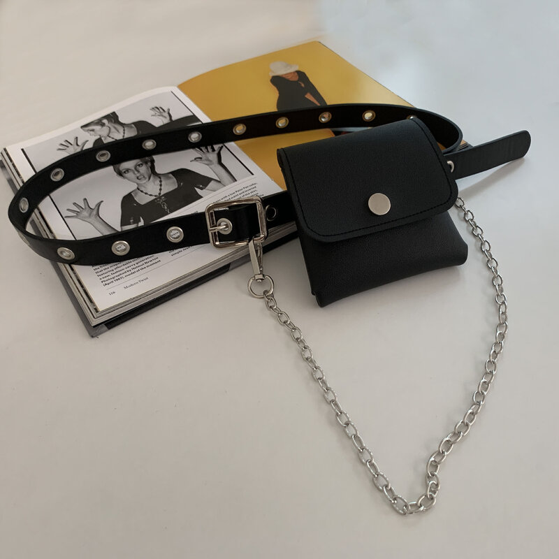 Модная поясная сумка для женщин, забавная сумочка из искусственной кожи, простой женский подарок, сумка на пояс с цепочкой для телефона, повседневная женская сумка, черный кошелек