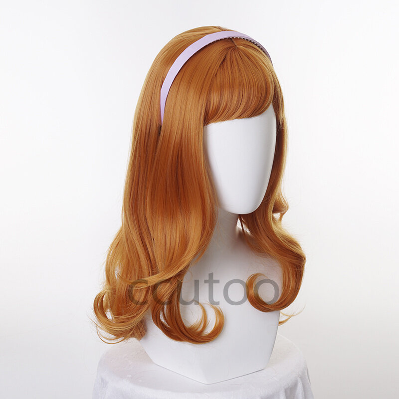 Daphne & Velma Wig Orange Curly Long Synthetic Hair Cosplay Costume Wig Heat Resistance Fiber + hairband + Wig Cap